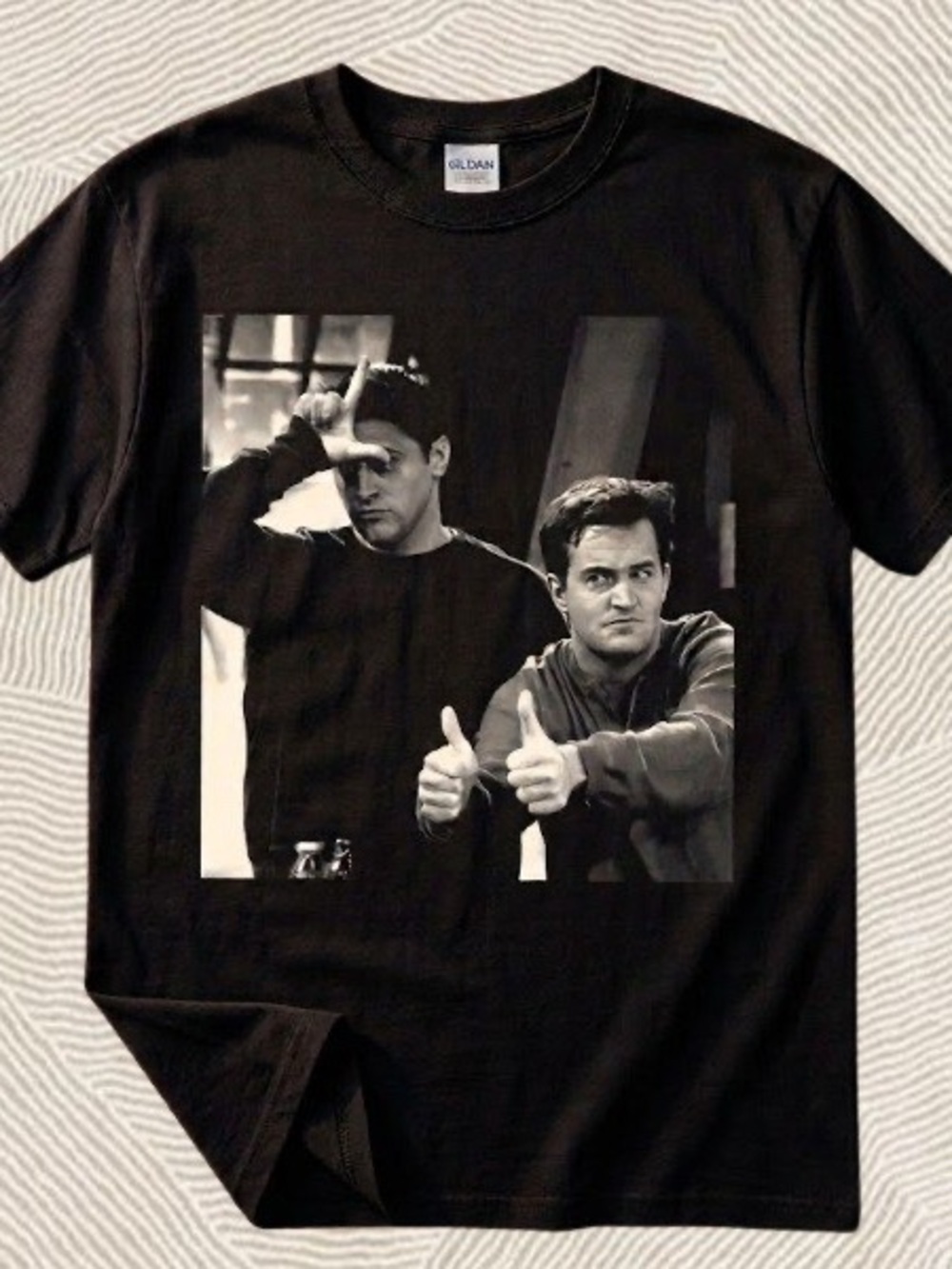 Gildan Black Chandler Funny Friend T-Shirt with Retro Print